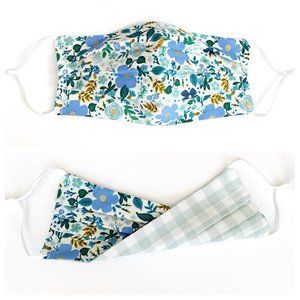3/$30! Reversible Blue Floral & Gingham Face Mask